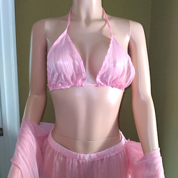 3 Piece Sheer Pink Sexy Swimsuit Pants Set - Picture 10 of 12